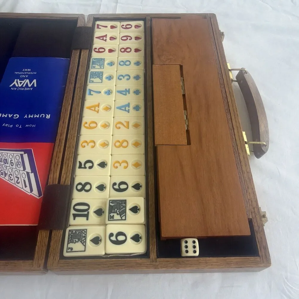 Vintage Rummikub Deluxe Wooden Carry Case Complete 106 Tiles American Way